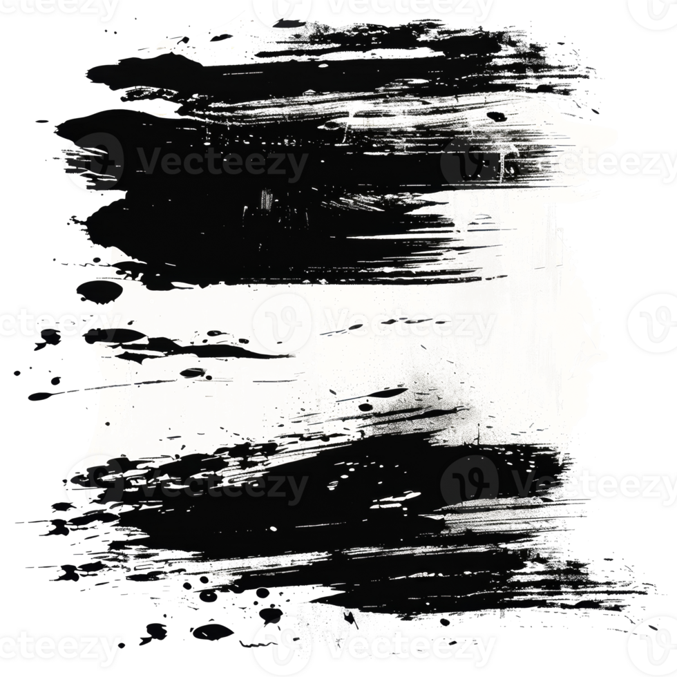 Dynamic black paint smear with splatter on transparent background - stock .. png