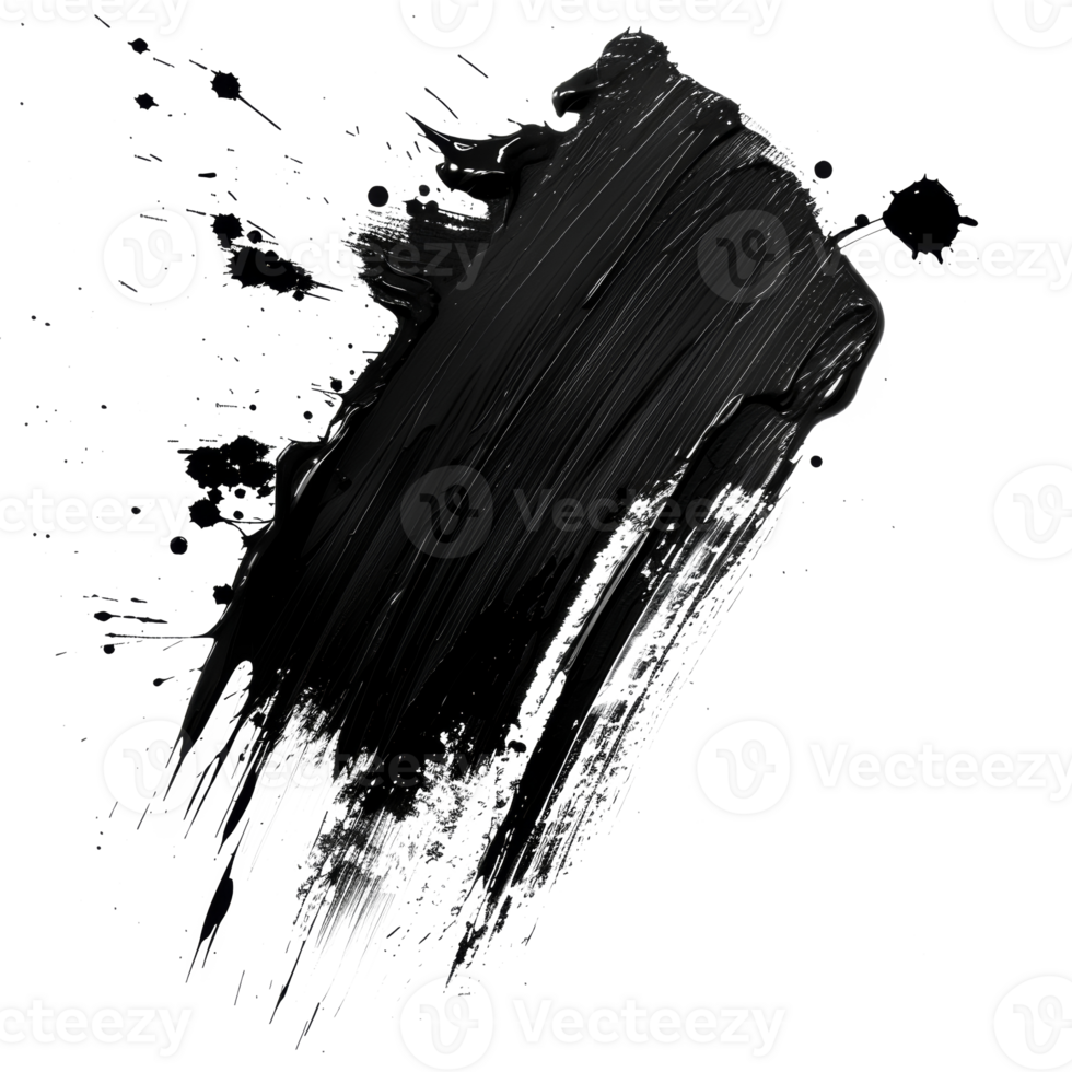 Dynamic black paint smear with splatter on transparent background - stock .. png