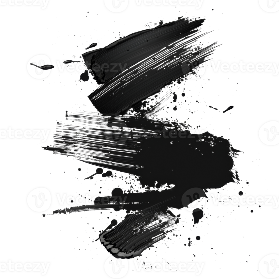 Dynamic black paint smear with splatter on transparent background - stock .. png
