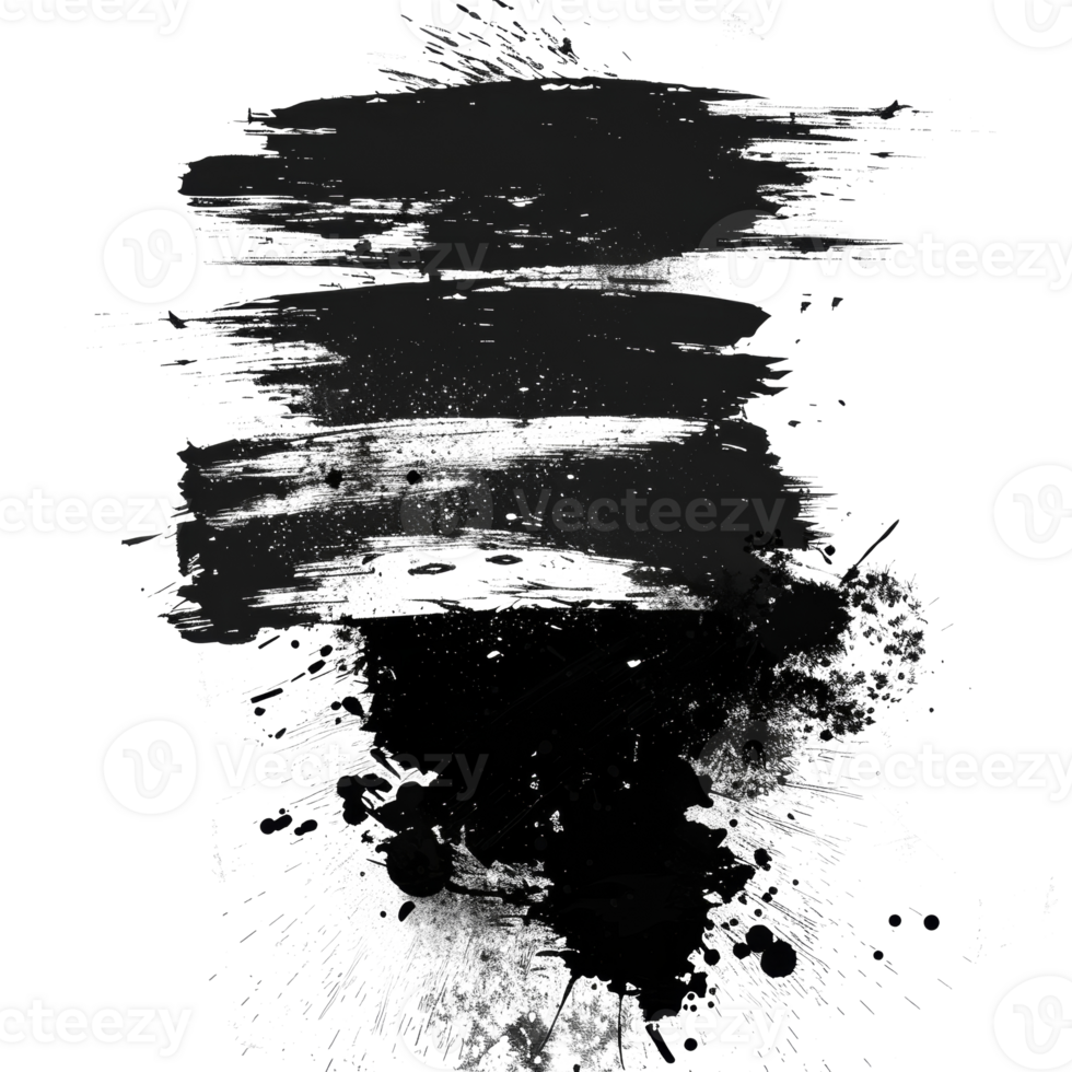 Dynamic black paint smear with splatter on transparent background - stock .. png