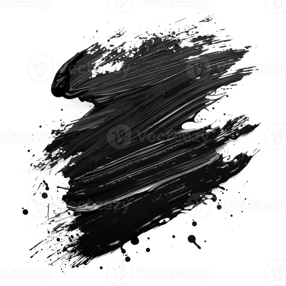 Dynamic black paint smear with splatter on transparent background - stock .. png