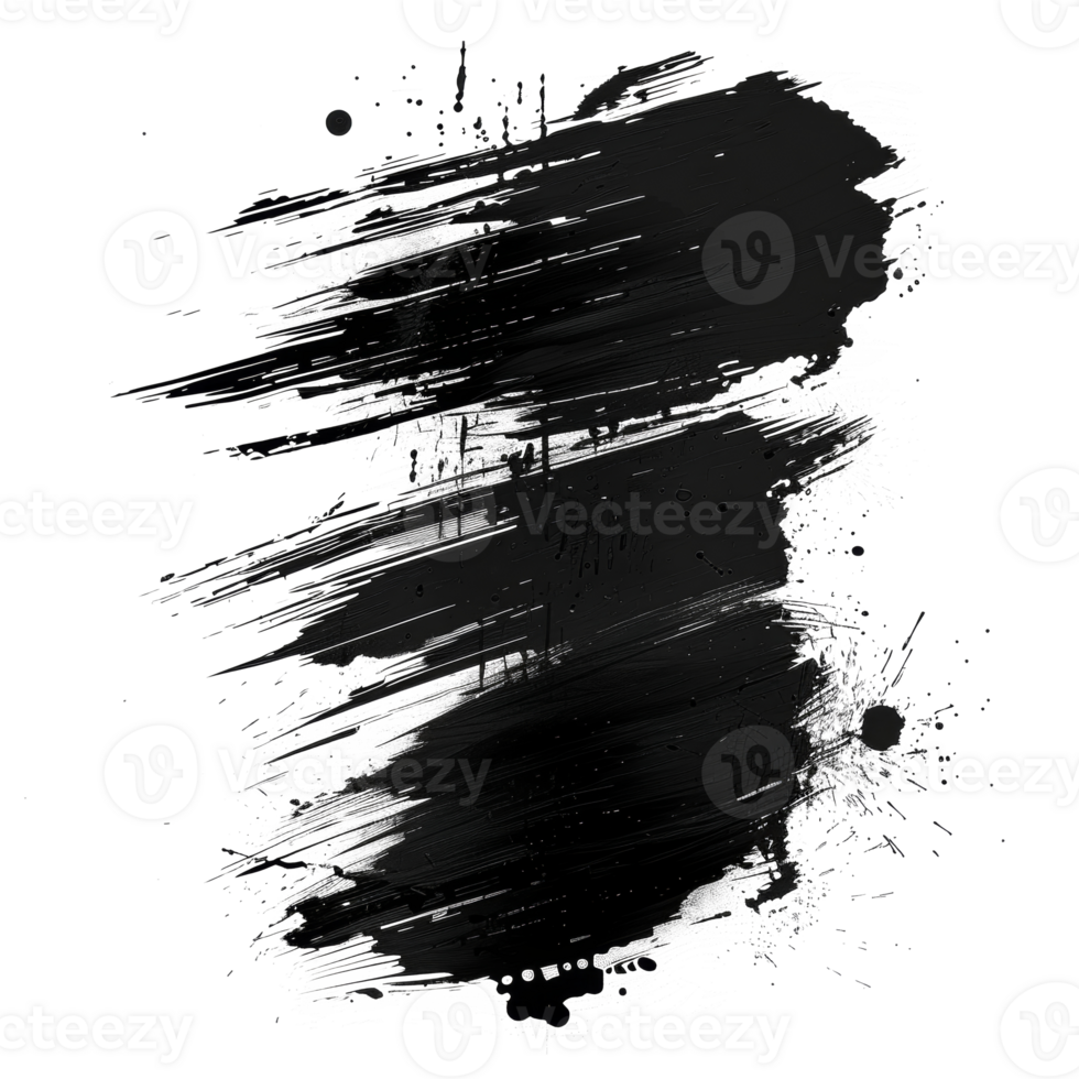 Dynamic black paint smear with splatter on transparent background - stock .. png