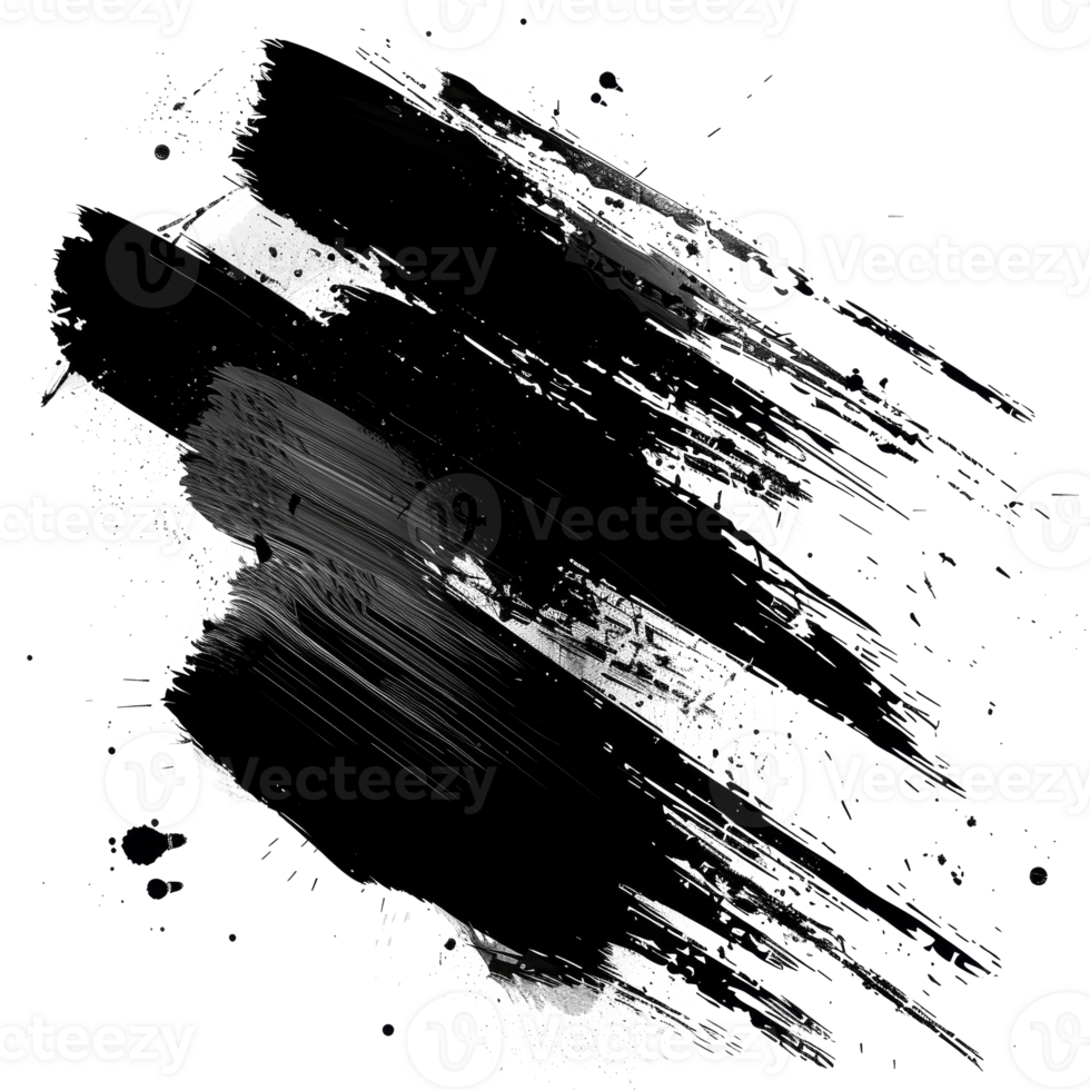 Dynamic black paint smear with splatter on transparent background - stock .. png
