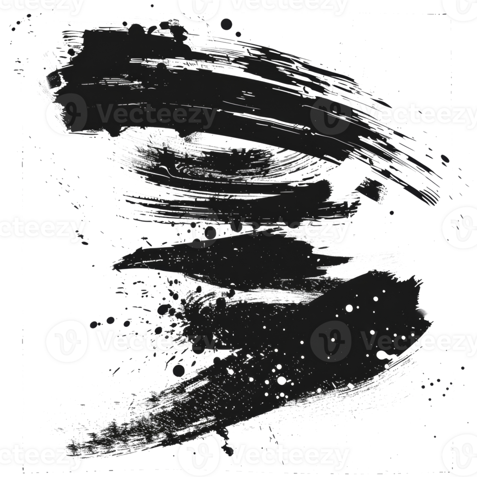 Dynamic black paint smear with splatter on transparent background - stock .. png