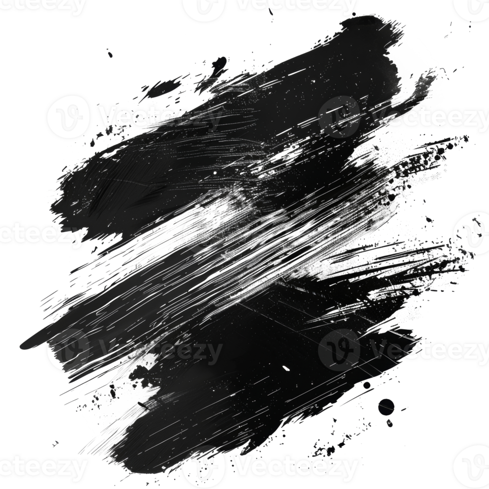 Dynamic black paint smear with splatter on transparent background - stock .. png