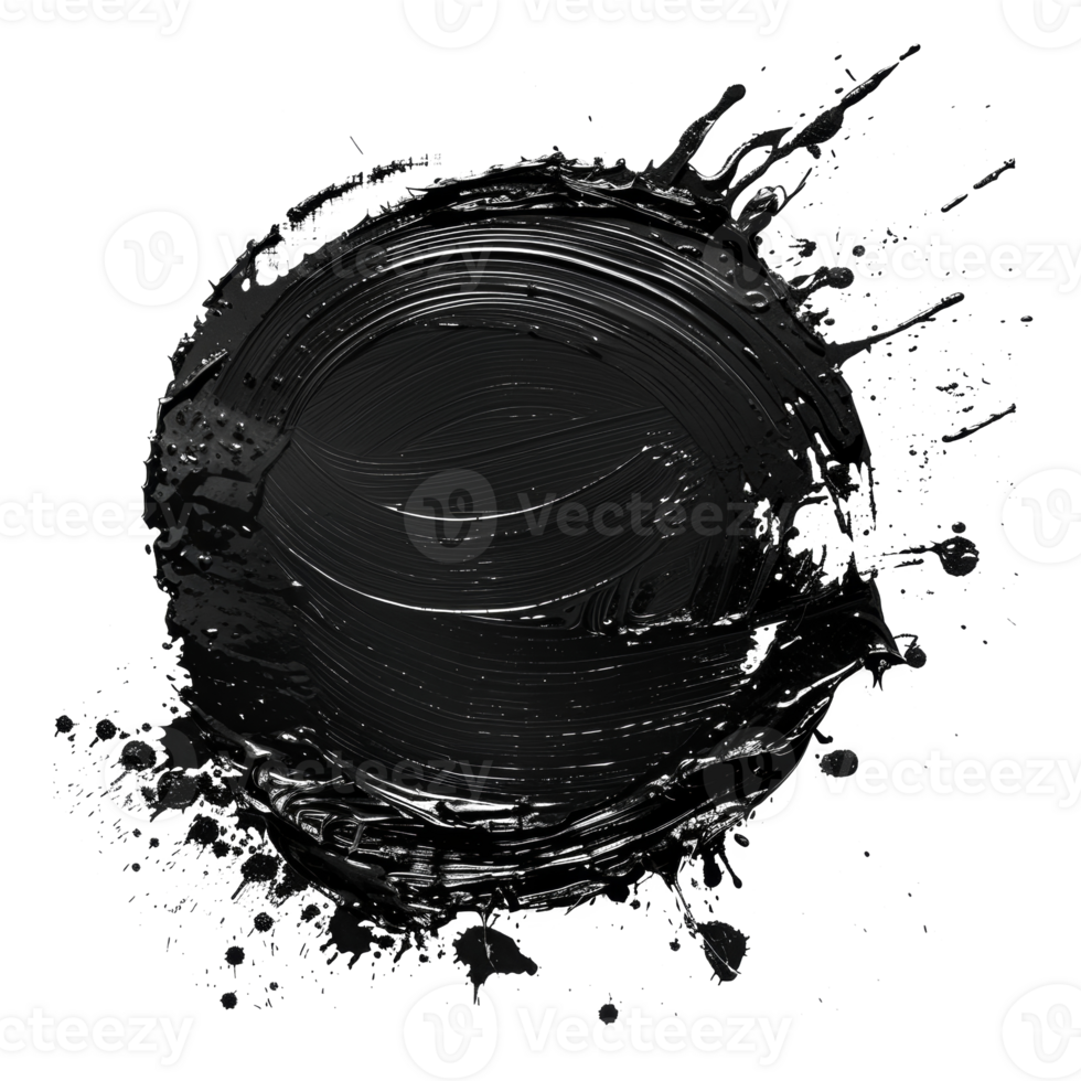 Dynamic black paint smear with splatter on transparent background - stock .. png