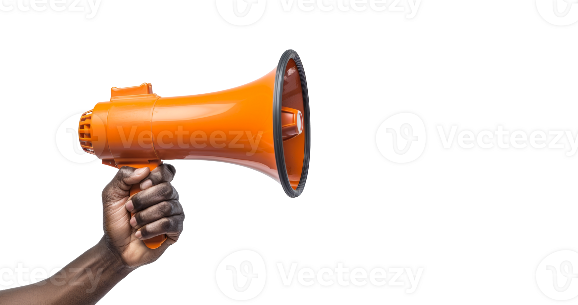 Hand Holding Orange Megaphone, cut out - stock .. png