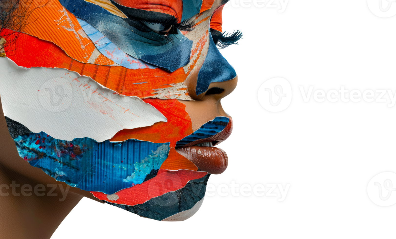 Contemporary Art Portrait of Woman with Abstract Color Splashes, cut out - stock . png