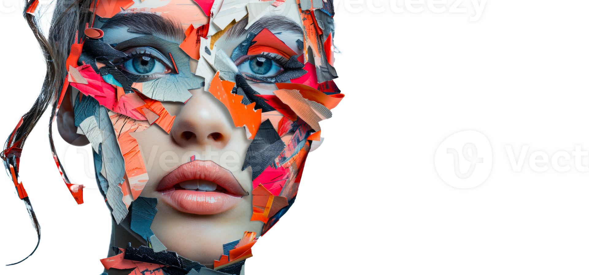 Contemporary Art Portrait of Woman with Abstract Color Splashes, cut out - stock . png
