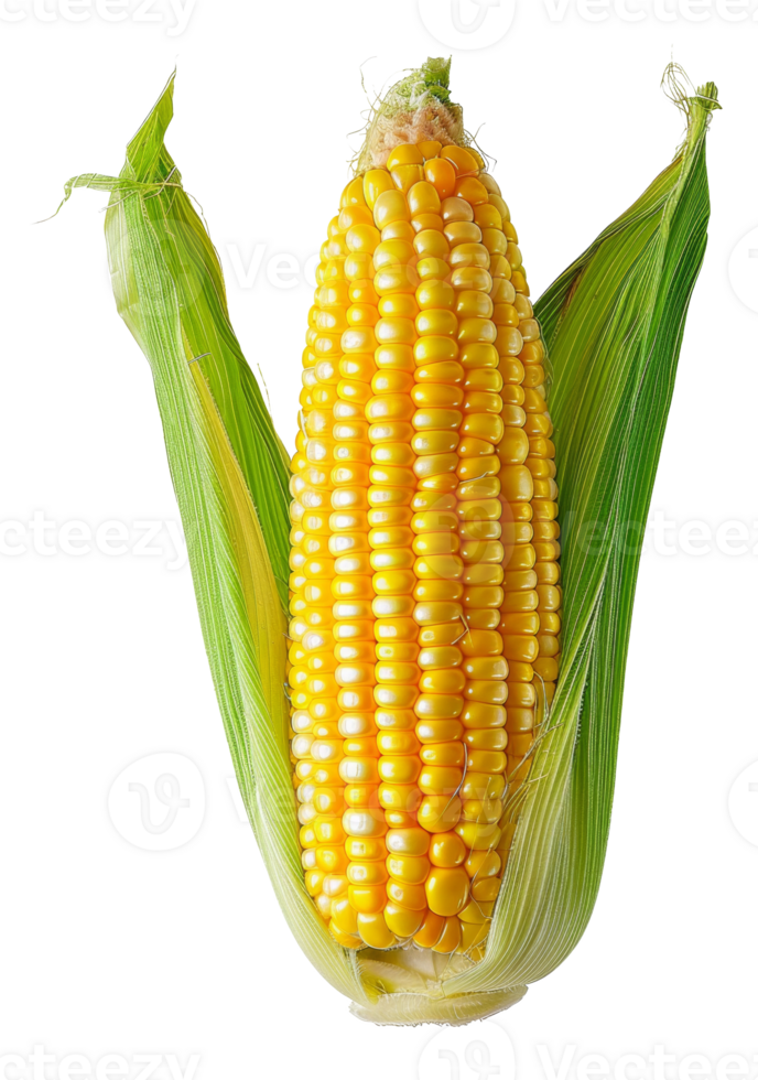 Fresh ear of corn with green leaves on transparent background - stock .. png