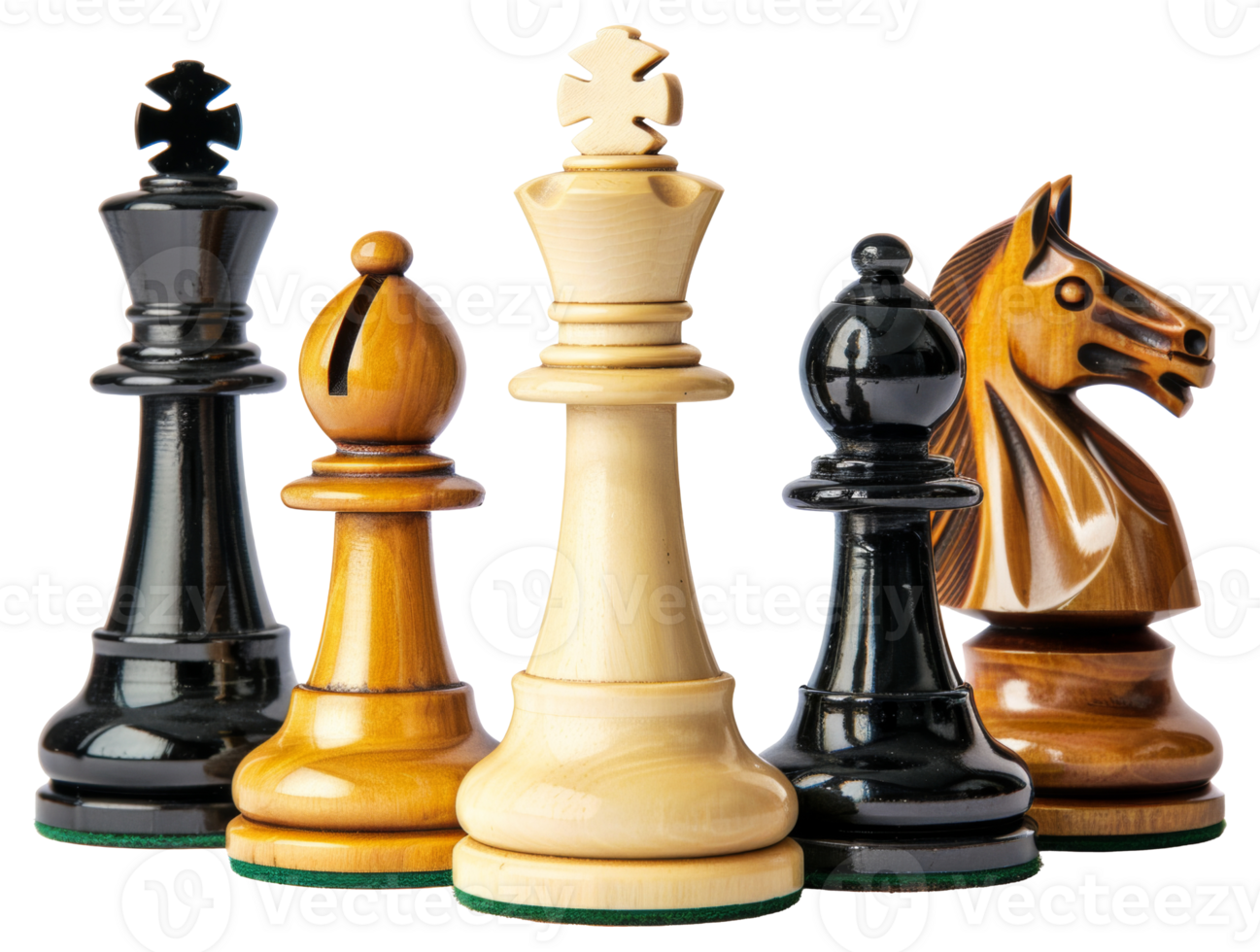 A group of chess pieces, including a king, a knight, a bishop, a rook - stock .. png