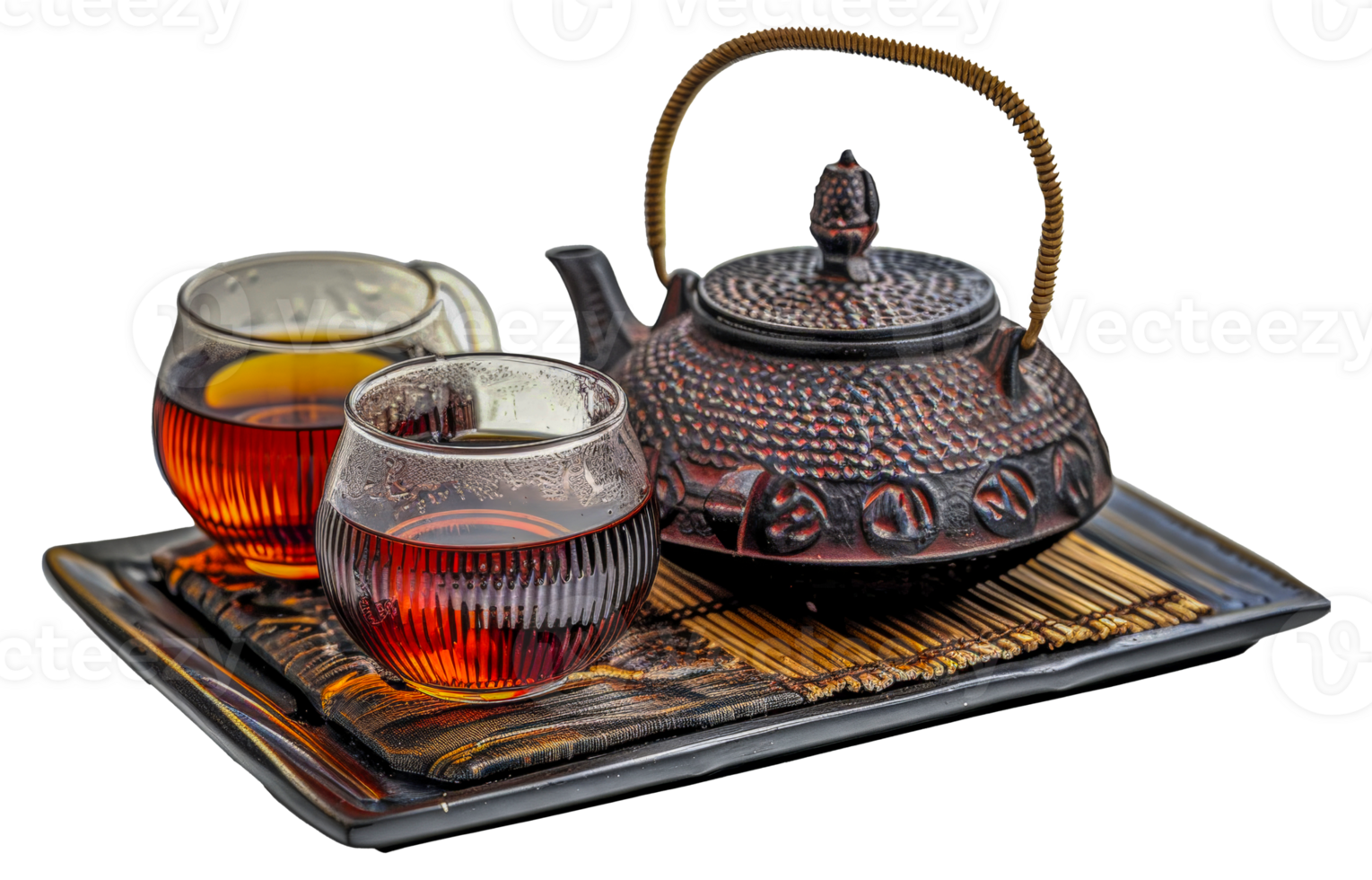 A tea set with a teapot and a cup of tea on a tray - stock .. png
