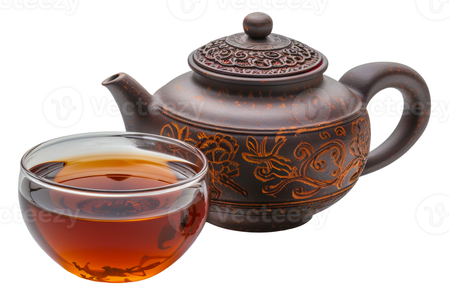 A tea pot and a cup of tea sit - stock .. png