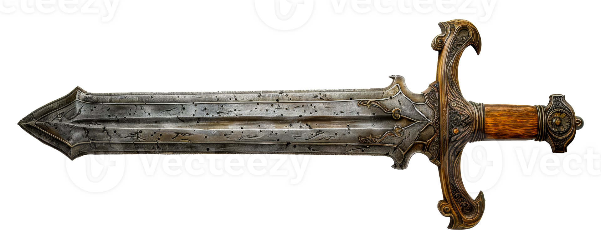 Ornate medieval sword with hilt, cut out - stock .. png