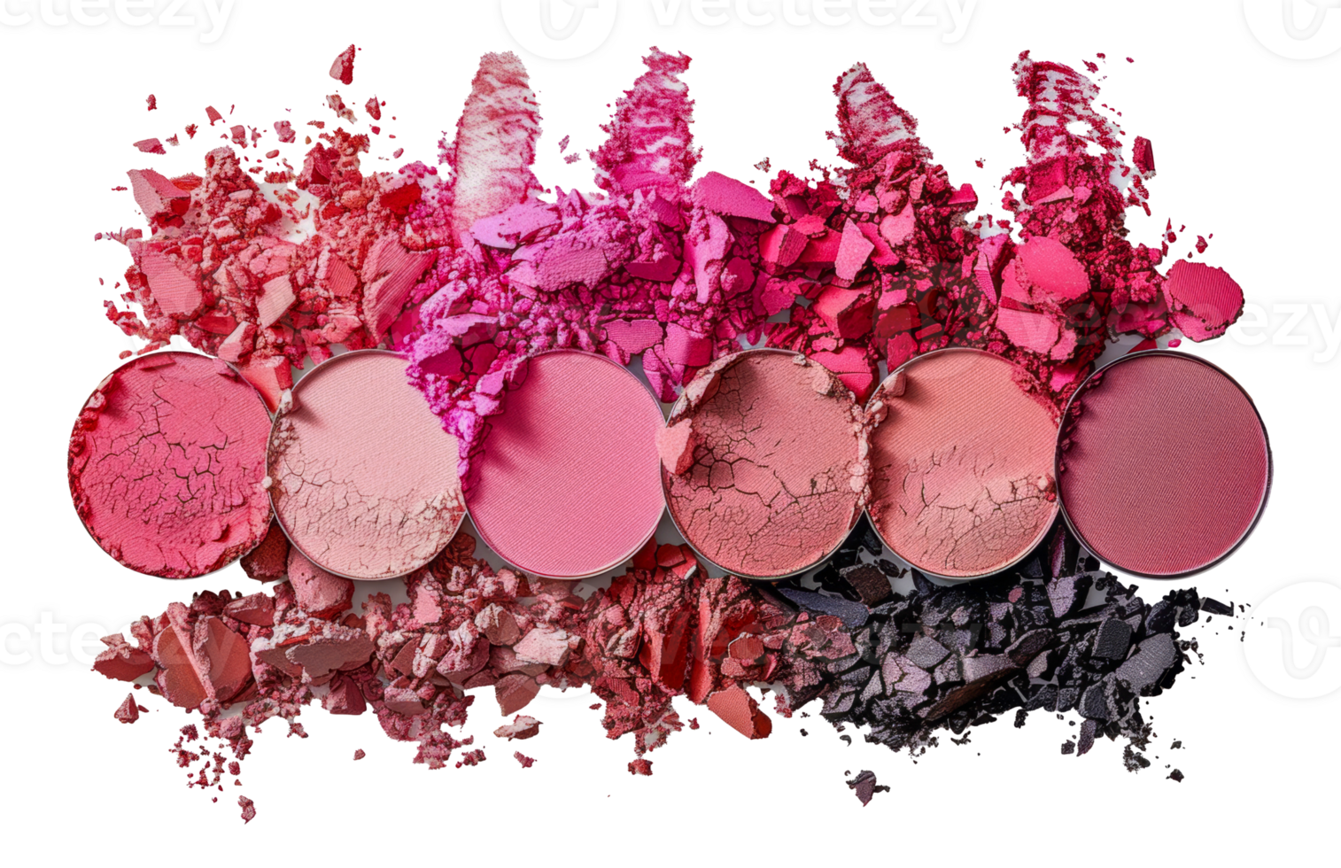 brisé maquillage palette avec coloré poudre grappes png