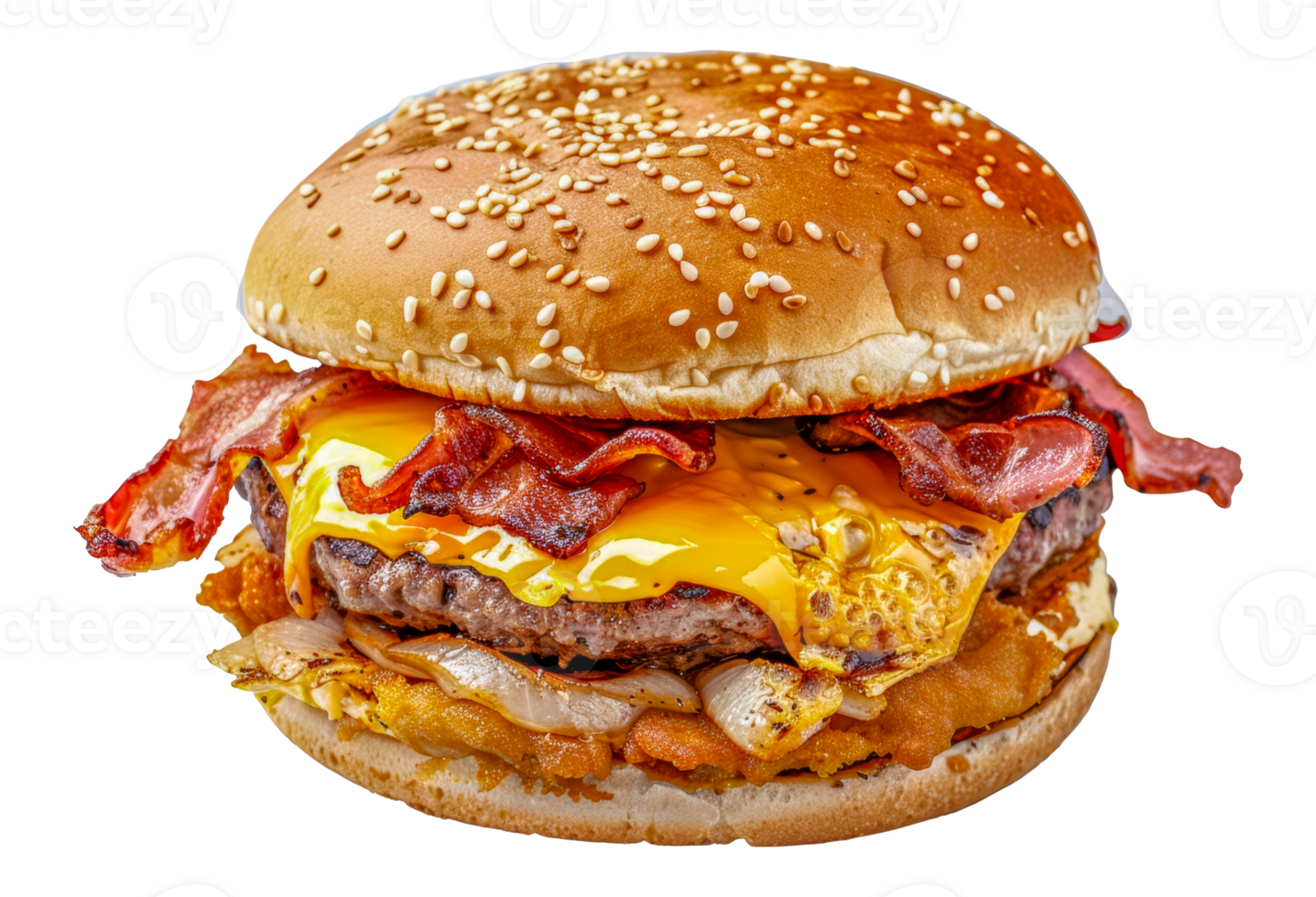 A large hamburger with bacon and cheese on it - stock .. png