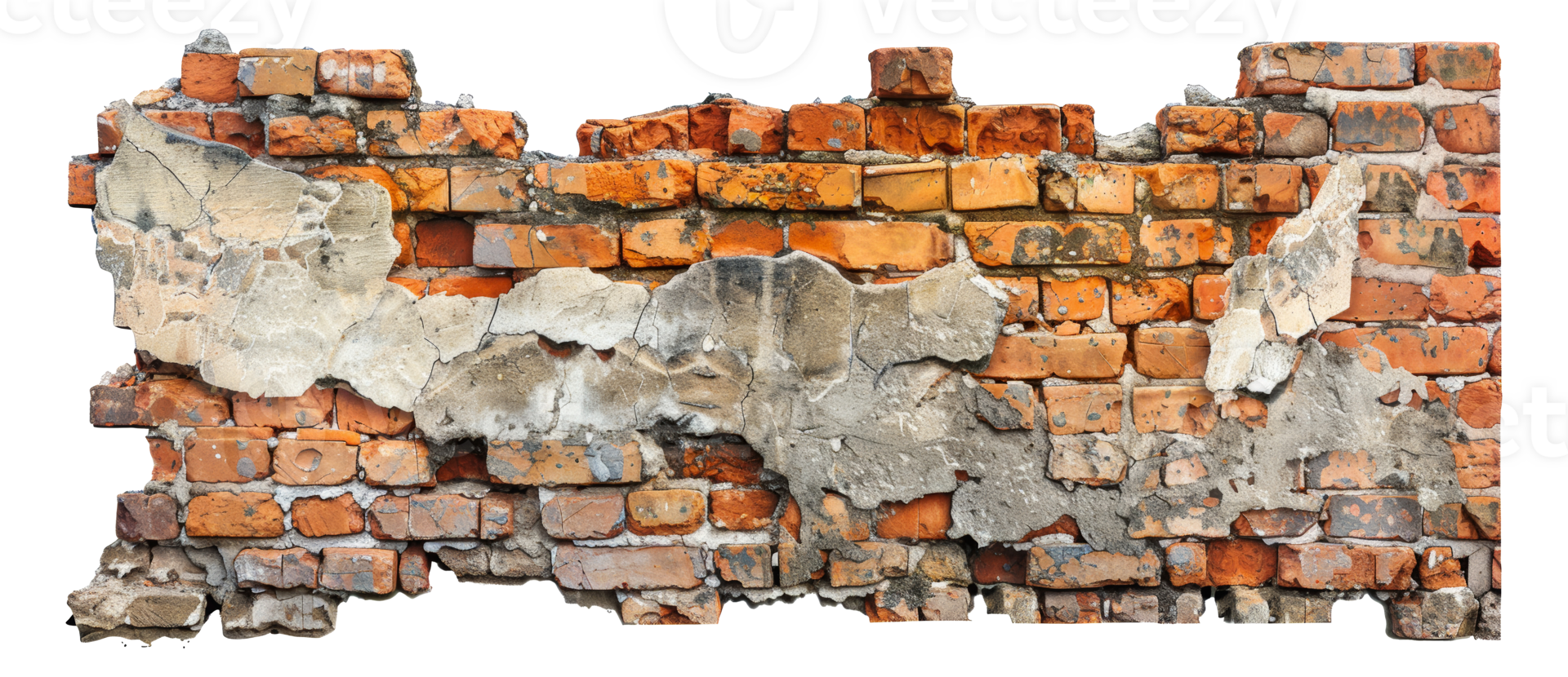 Weathered Brick Wall with Peeling Plaster, cut out - stock .. png