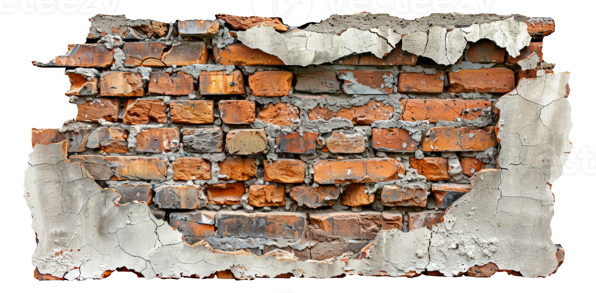 Weathered Brick Wall with Peeling Plaster, cut out - stock .. png