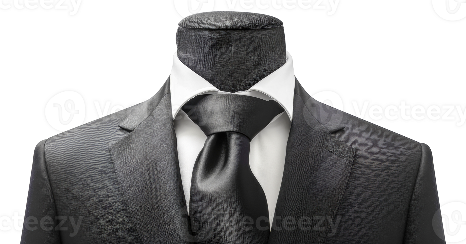 A man's head is shown with a black tie and a white shirt - stock .. png