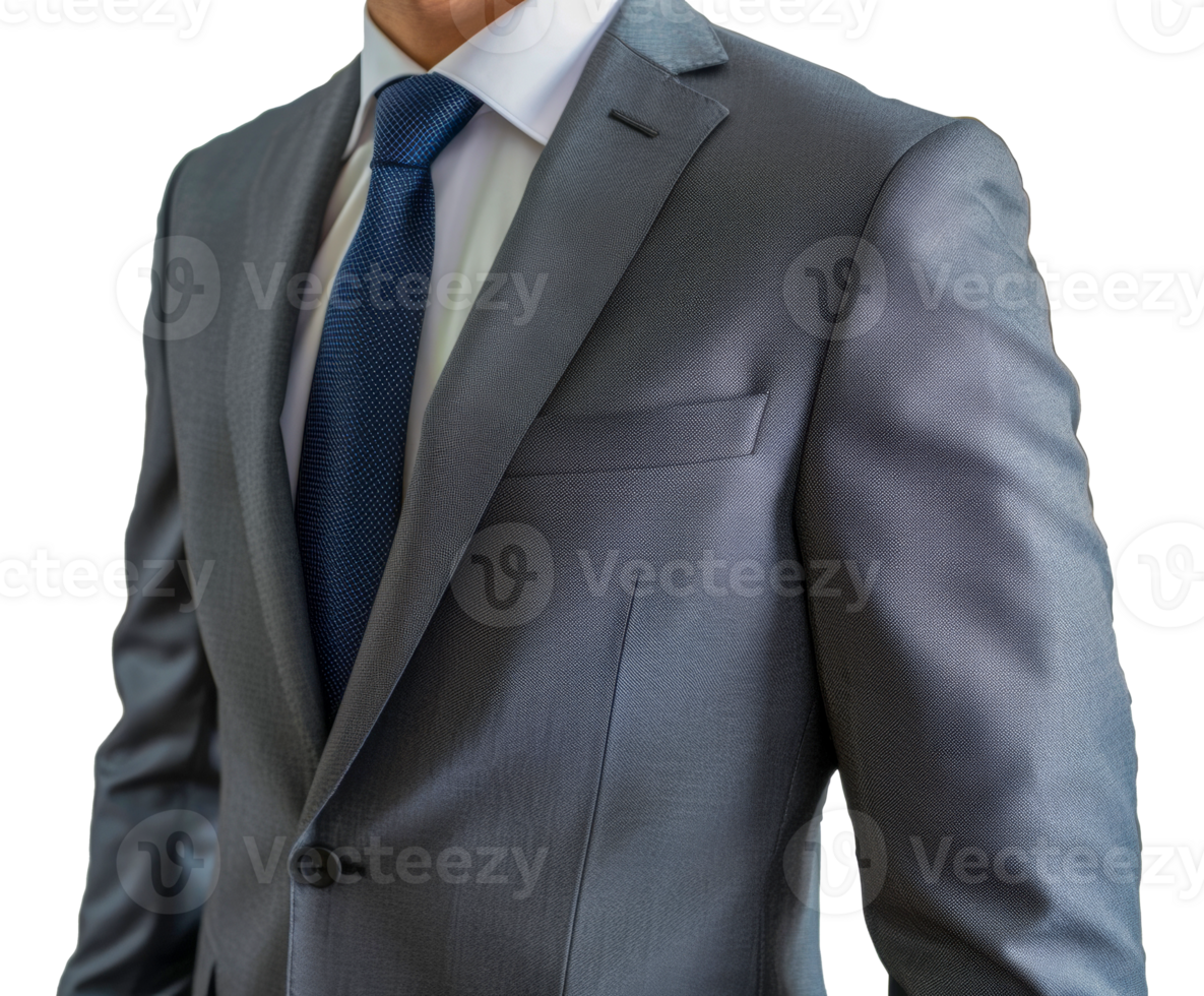 A man in a suit and tie is wearing a blue tie - stock .. png