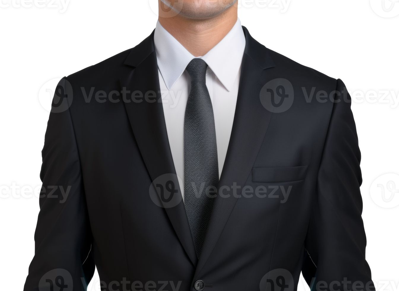 A man in a black suit and white shirt with a black tie - stock .. png