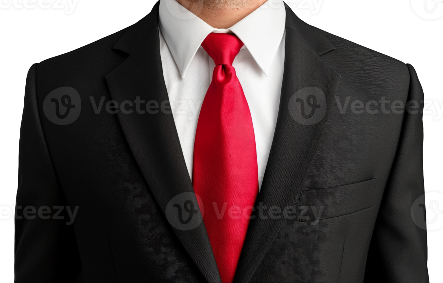 A man wearing a black suit and a red tie - stock .. png