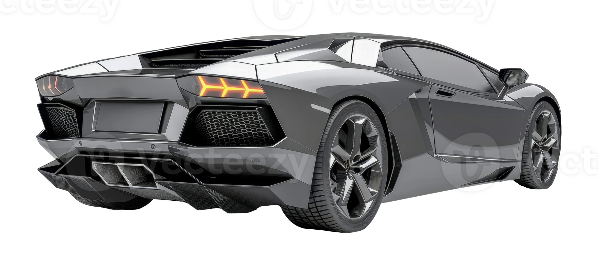A silver sports car with a black tailpipe - stock .. png