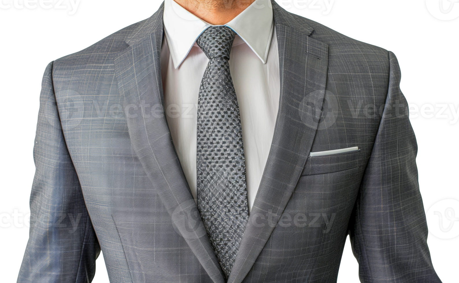 A man wearing a gray suit and white shirt with a tie - stock .. png