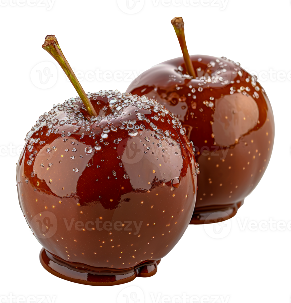 Duo of caramel apples with salt sprinkles, cut out - stock .. png