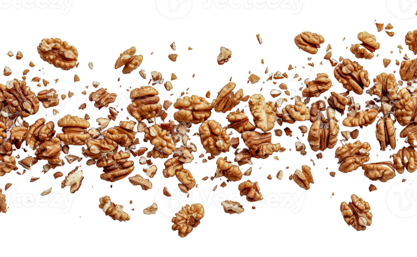 Dynamic exploding walnuts in motion, cut out - stock .. png