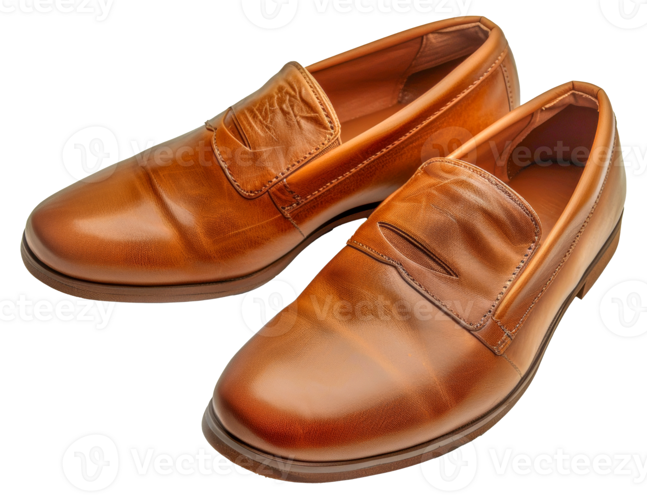 Two brown loafers with a brown leather sole - stock .. png