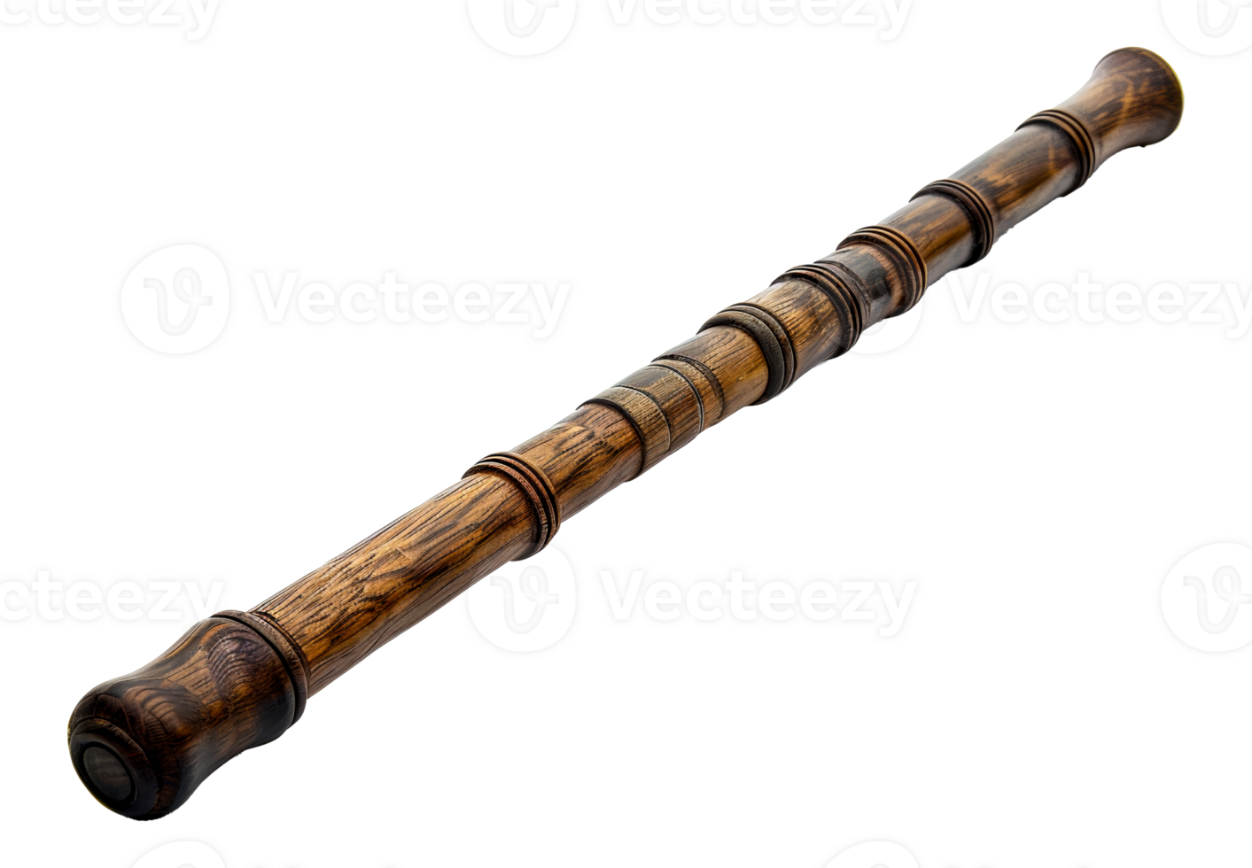 Handcrafted wooden stick with ring patterns, cut out - stock .. png