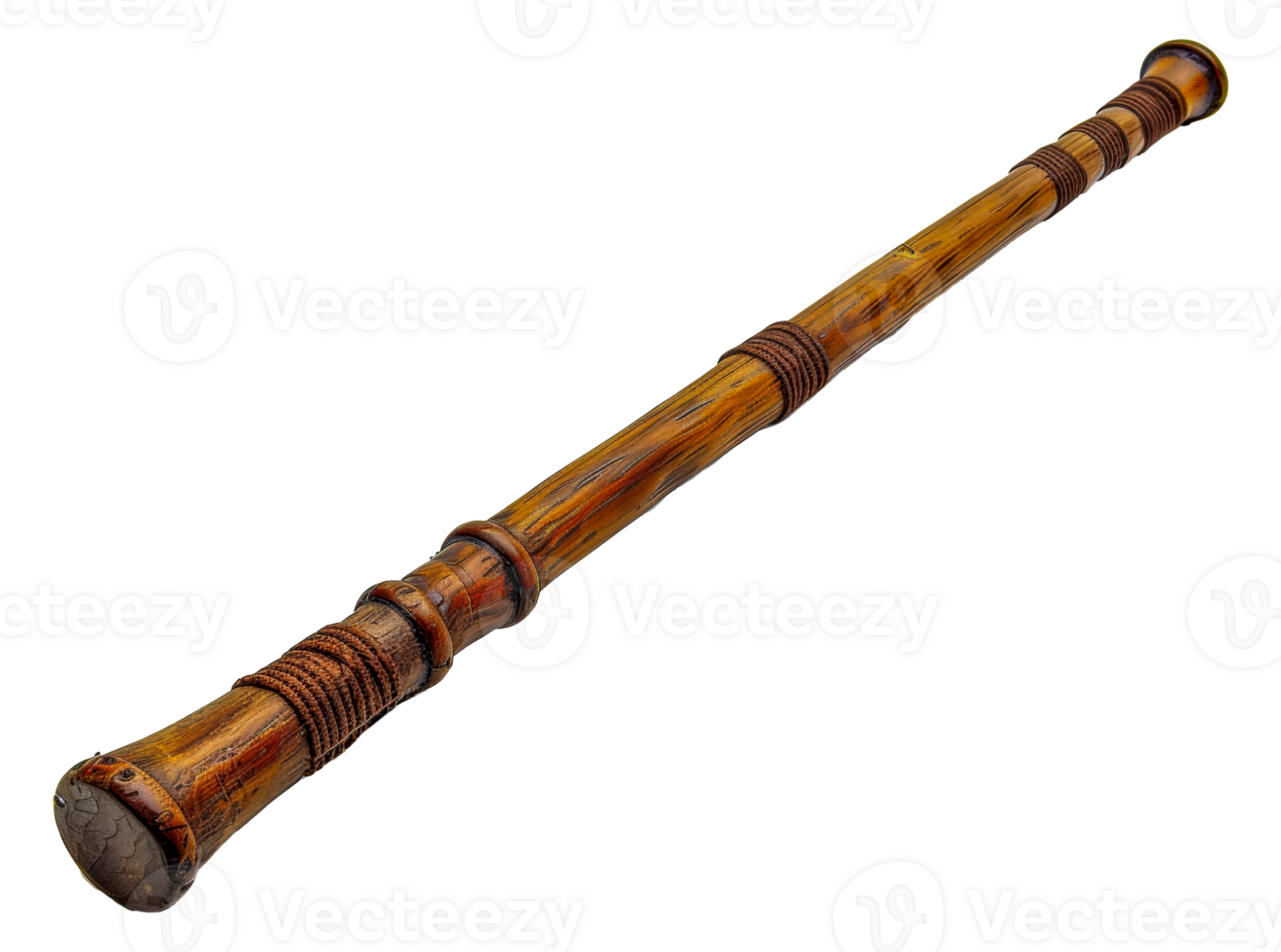 Handcrafted wooden stick with ring patterns, cut out - stock .. png