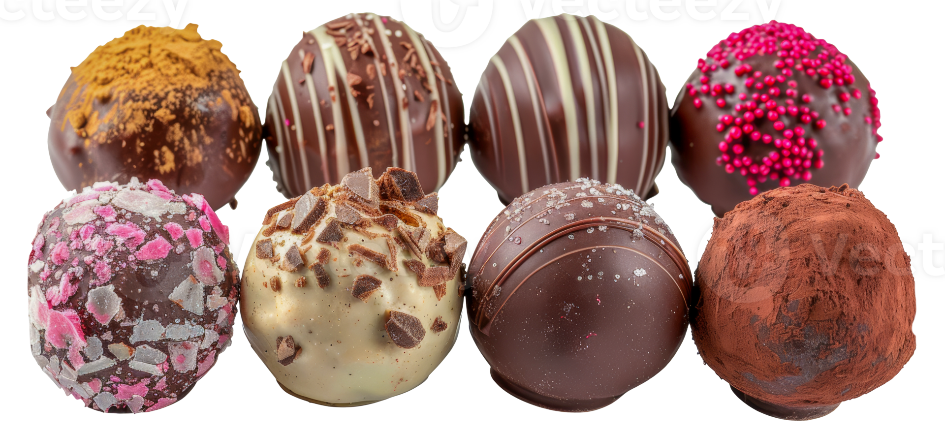 Elegant collection of assorted chocolate truffles, cut out - stock .. png