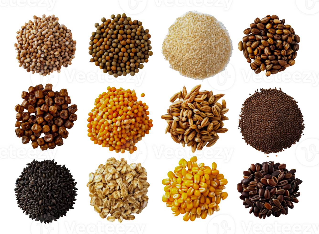 Assortment of whole and processed grains, cut out - stock .. png