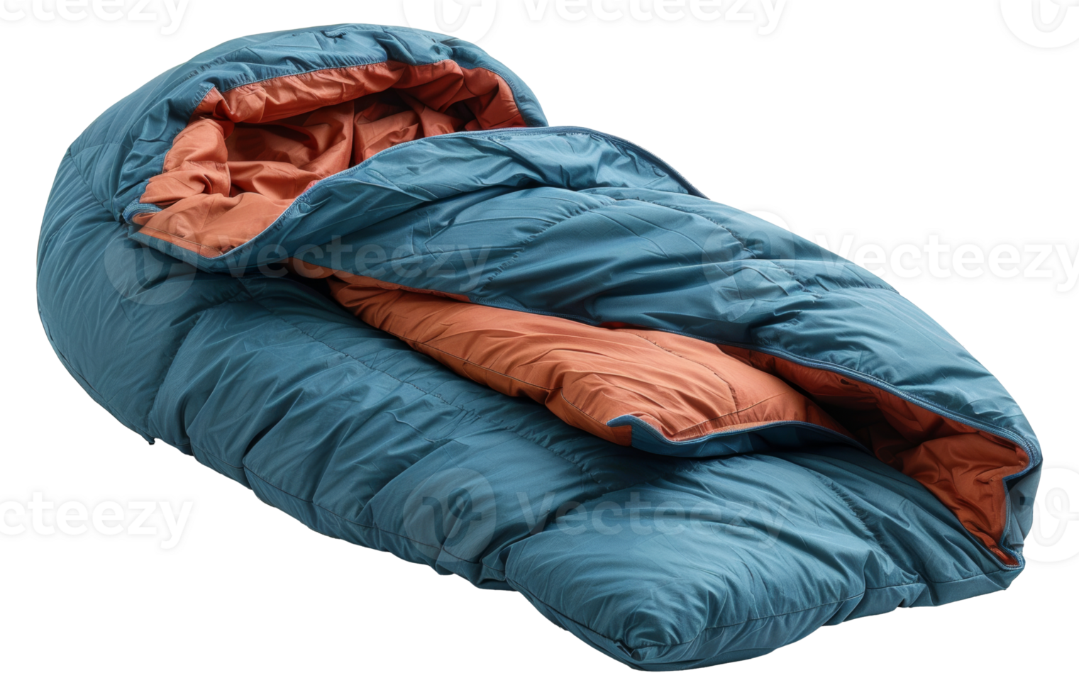 Blue and orange sleeping bag open, cut out - stock . png