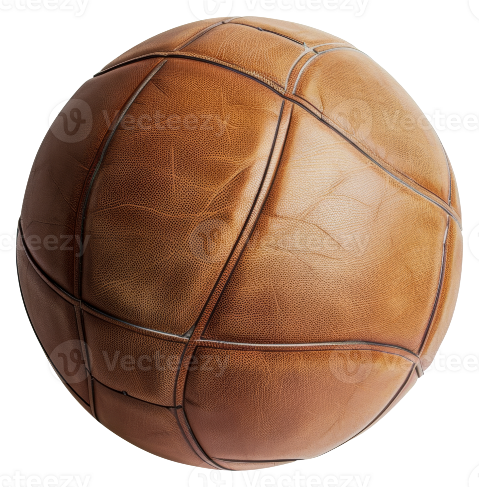 A leather ball with a brown leather surface - stock .. png