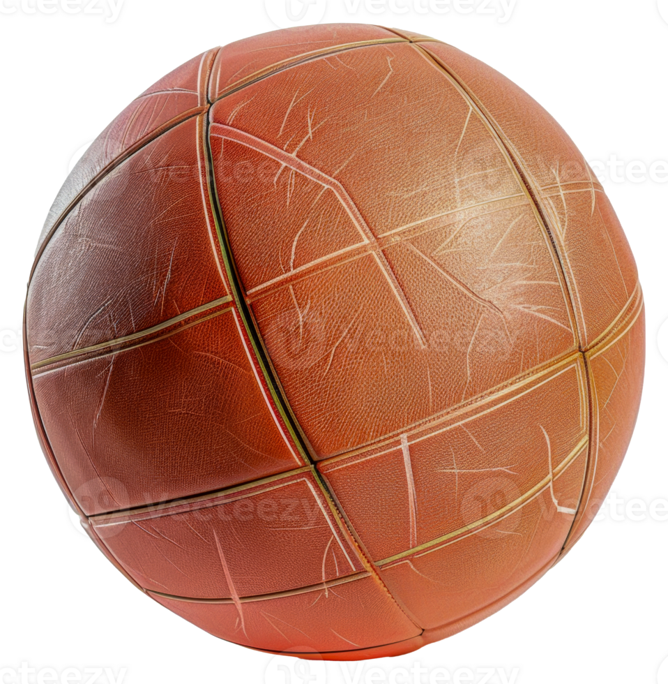 A worn leather basketball with a faded orange and brown color - stock .. png