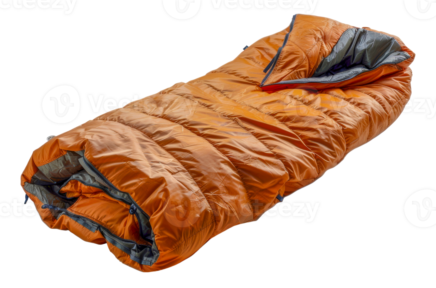 Orange rolled up sleeping bag, cut out - stock .. png