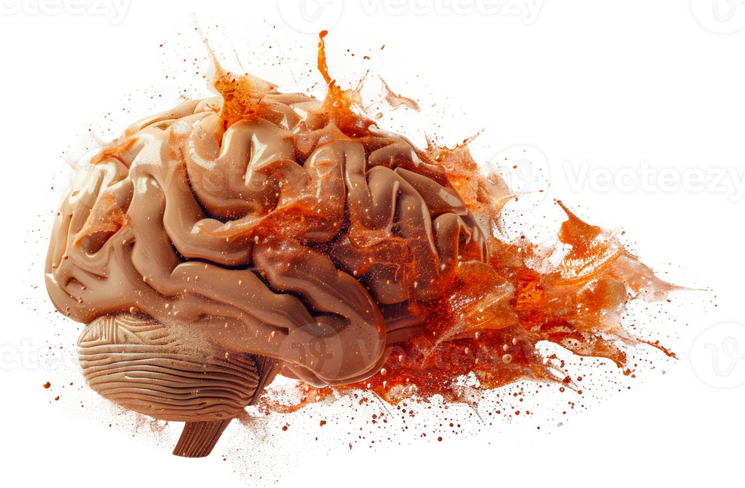 Human brain model with artistic splash, cut out - stock .. png