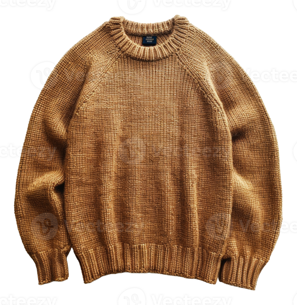 Cozy oversized mustard wool sweater on transparent background - stock .. png