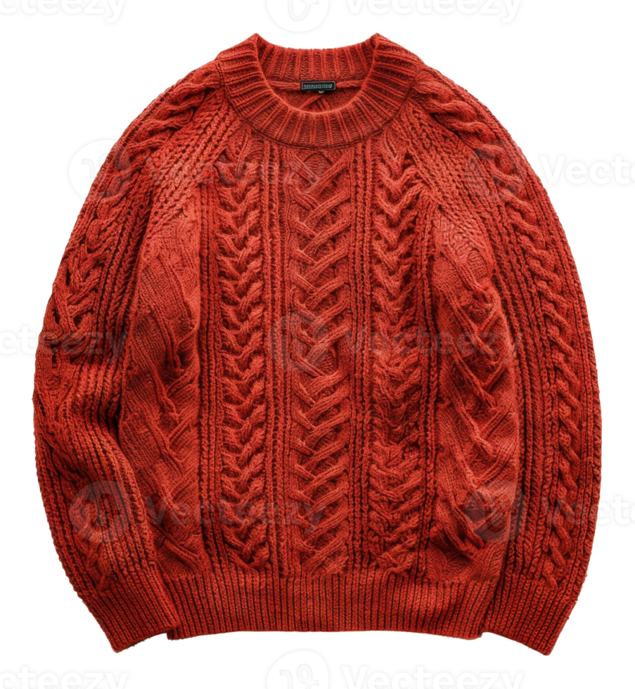 Warm chunky knit red sweater on transparent background - stock .. png