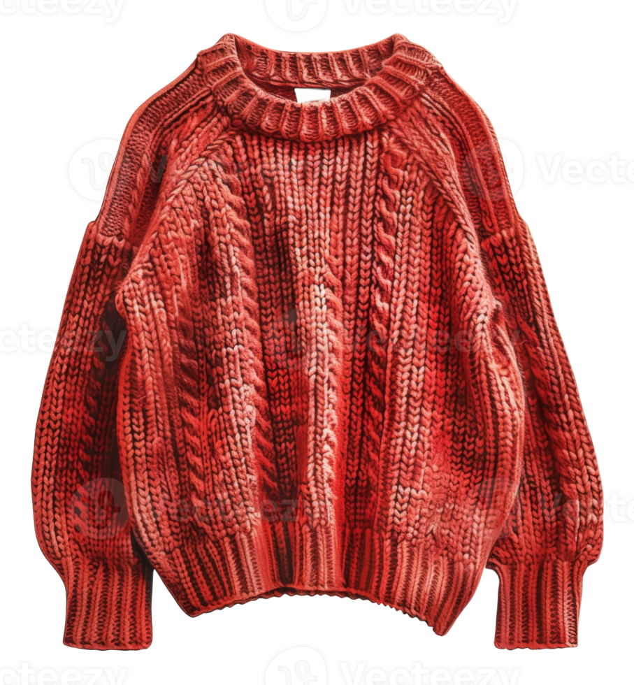 Warm chunky knit red sweater on transparent background - stock .. png