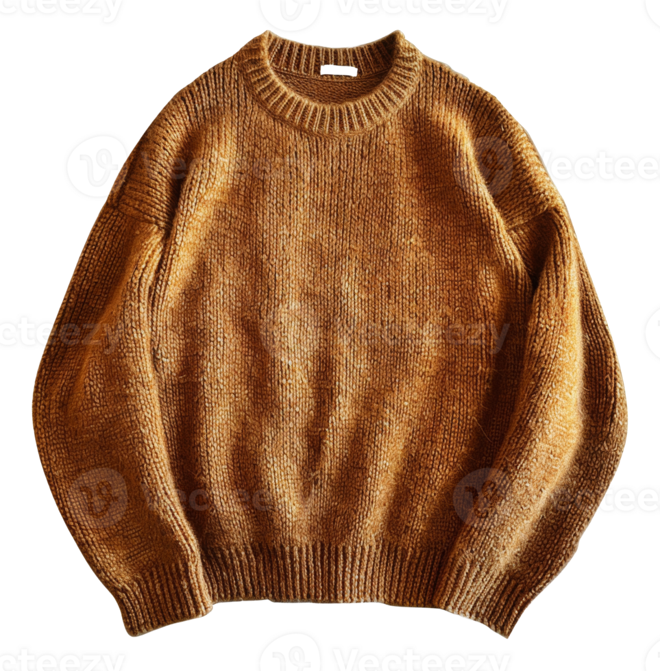 Cozy oversized mustard wool sweater on transparent background - stock .. png