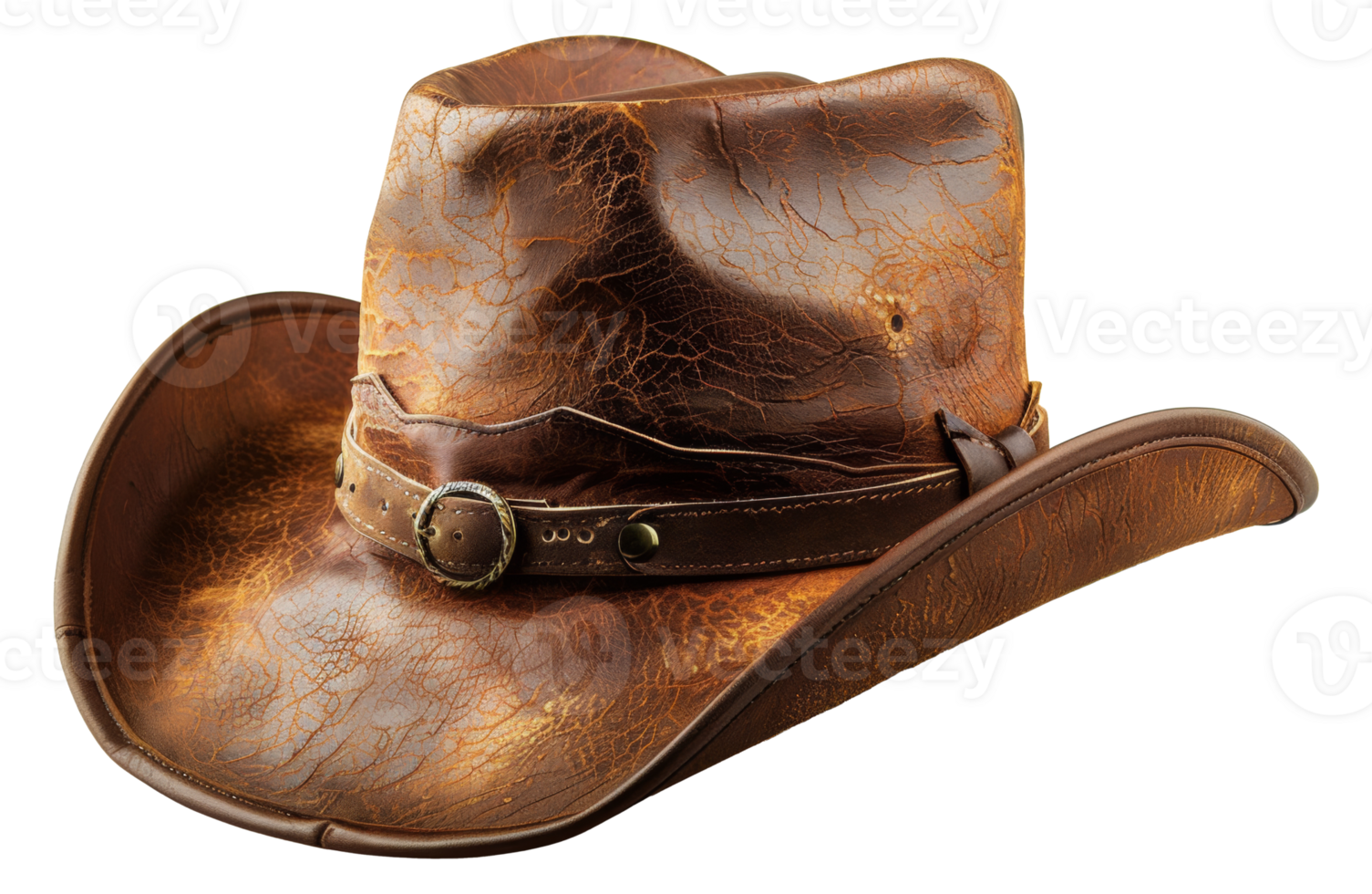 Vintage leather cowboy hat, cut out - stock . 45909925 PNG