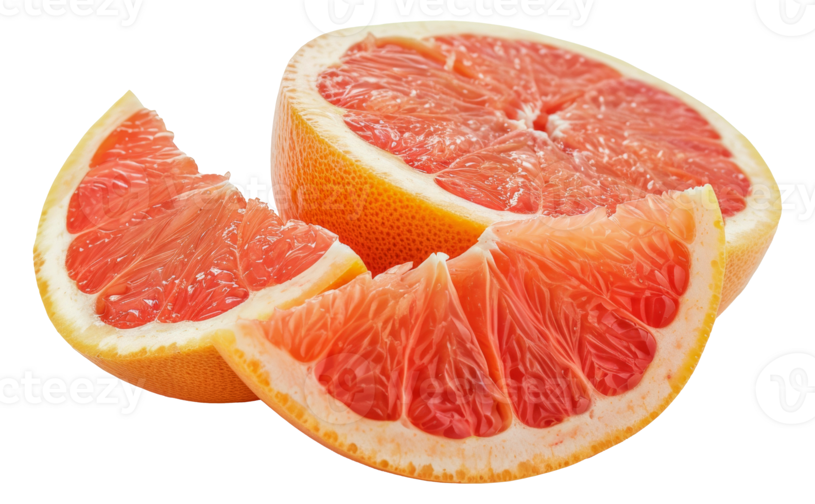 A slice of grapefruit is cut in half and placed - stock .. png