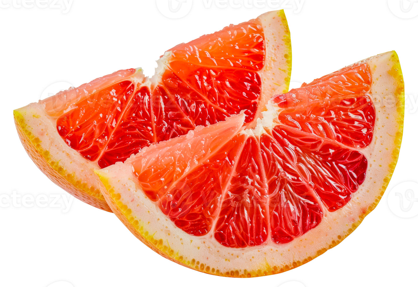 Two slices of grapefruit are cut in half - stock .. png