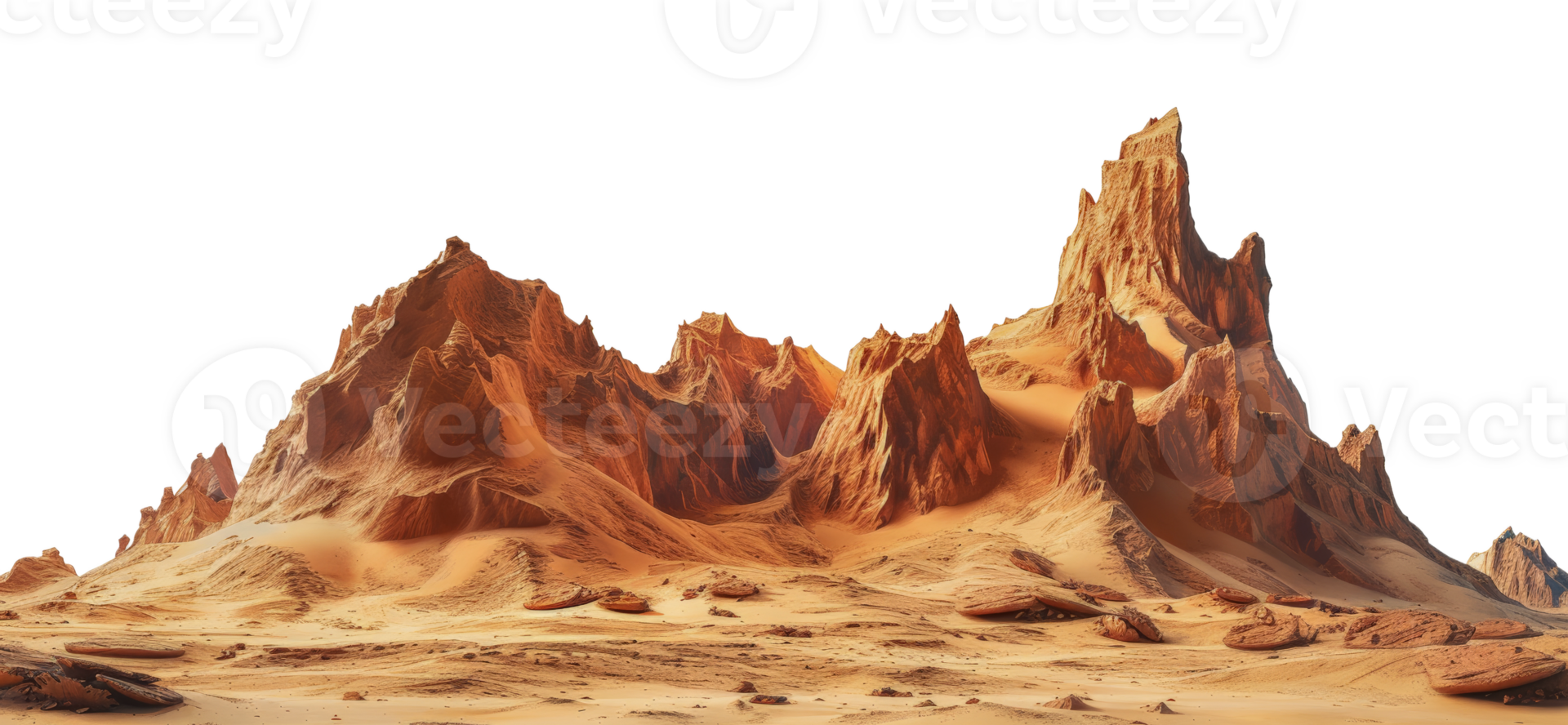 Dramatic desert mountain range, cut out - stock .. png
