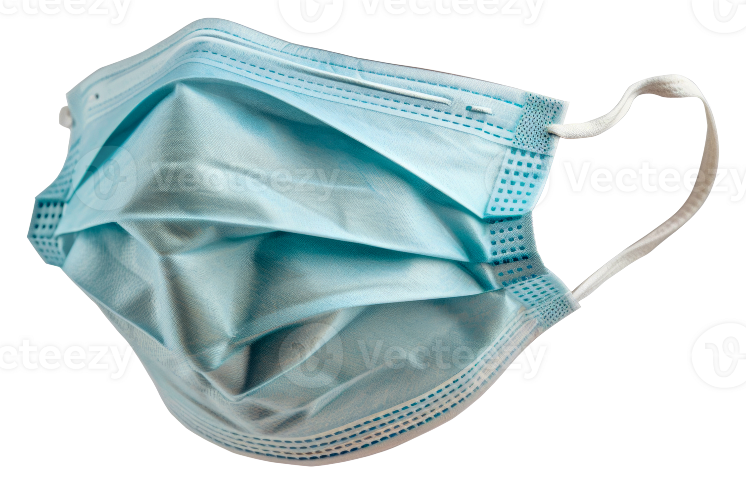 A blue surgical mask is shown with the white part of the mask visible - stock .. png