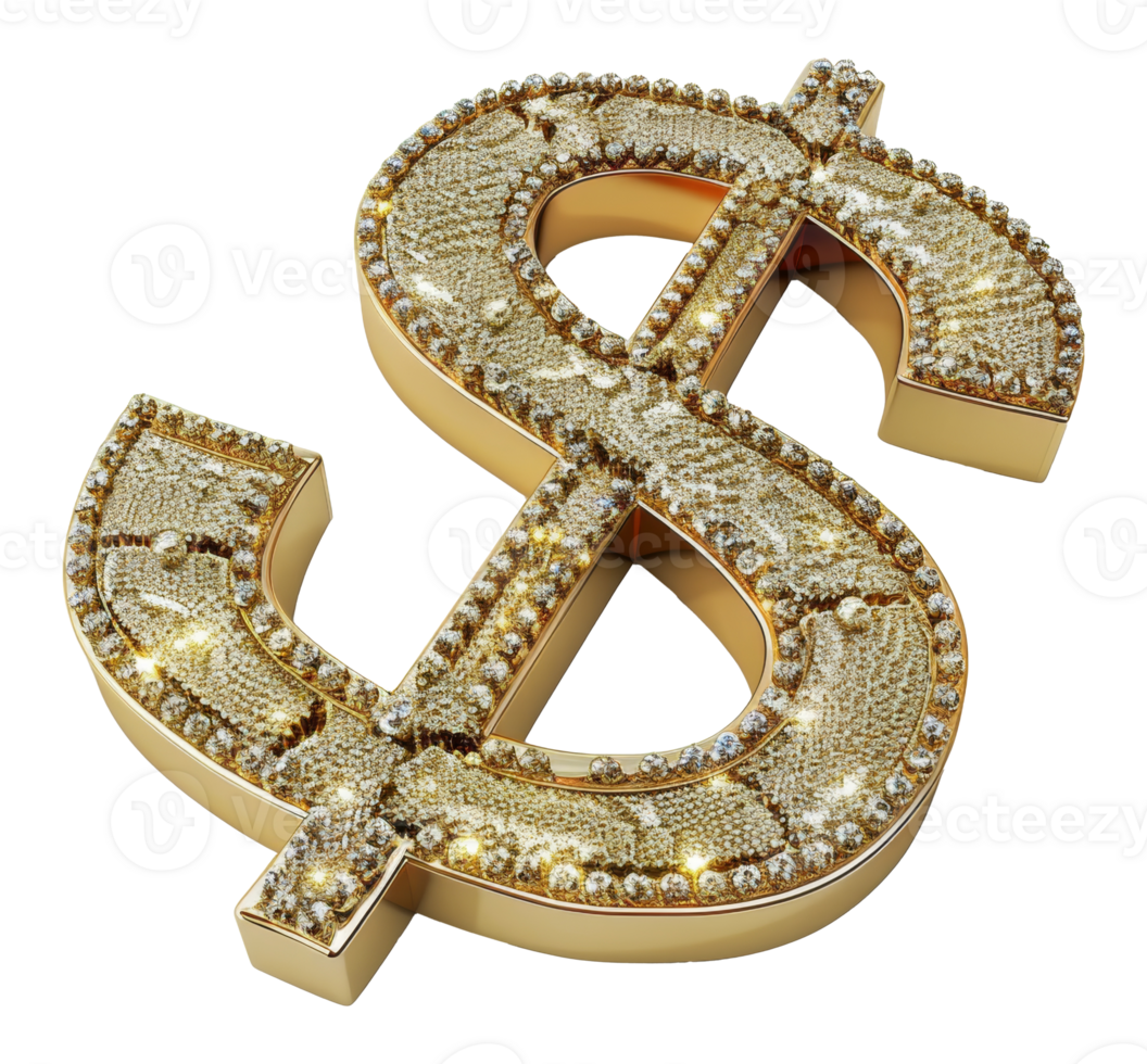 A gold dollar with diamonds on it - stock .. png